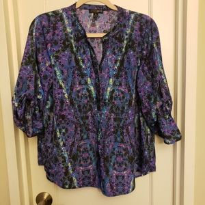 Aqua Beaded 1/4 Button Snake Print Blouse
